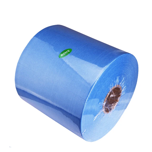 Lint free oil woodpulp jabo non woven cleaning cloth blue wipers industrial paper cleanroom wipe roll