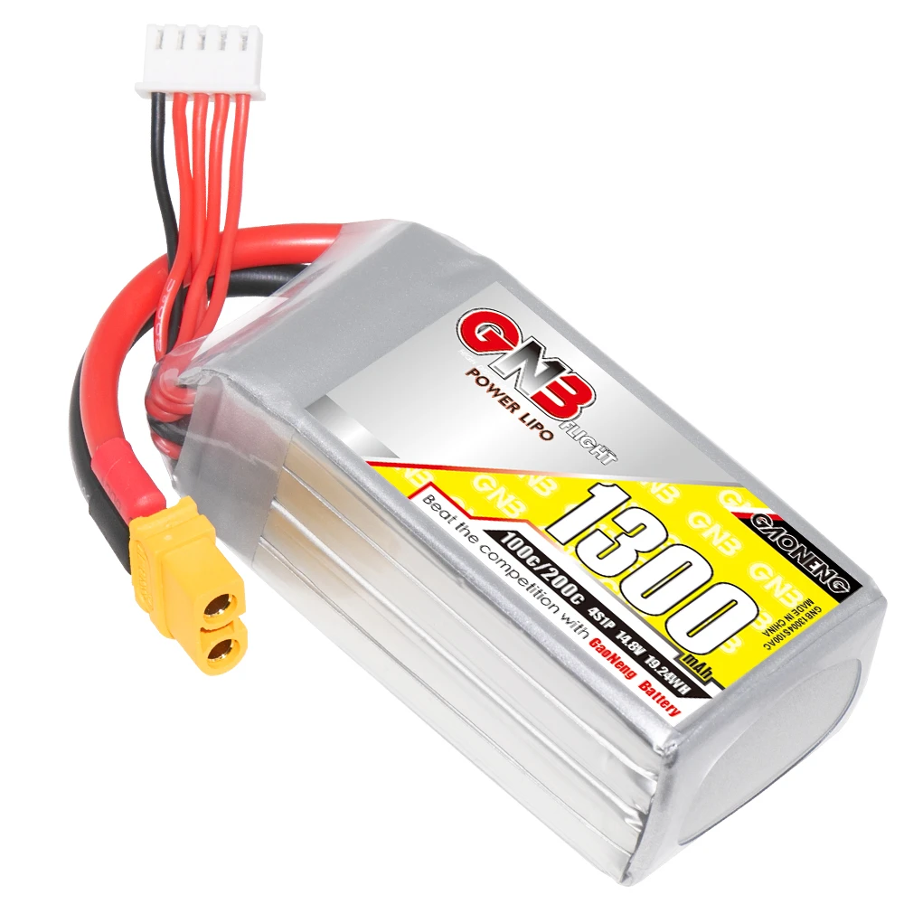 GAONENG GNB 1300MAH 14.8V 4S 100C XT60 RC LiPo Battery Drone FPV Graphene LiPo 180-330mm Brushless FPV 5 to 6 inch Drone GEPRC