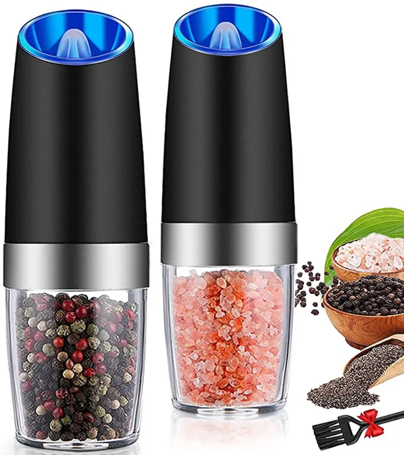 Gravity  Battery Operated Electric Salt and Pepper Mill  with Blue LED Light  in stock