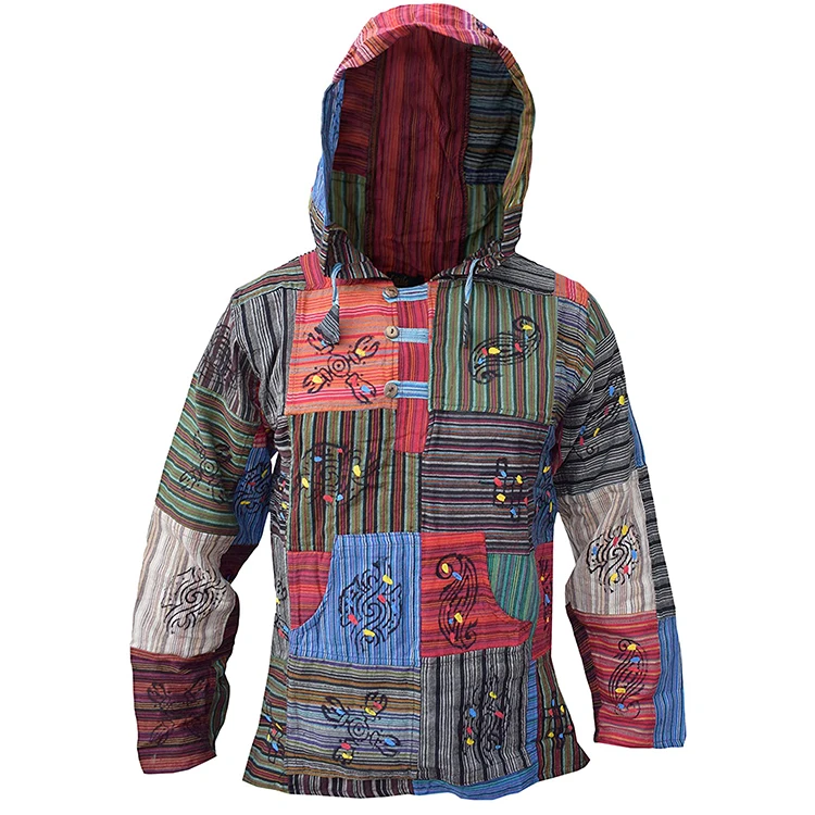 OEM factory custom printed graphite stripes stitching hippie headscarf autumn long sleeve hoodie men