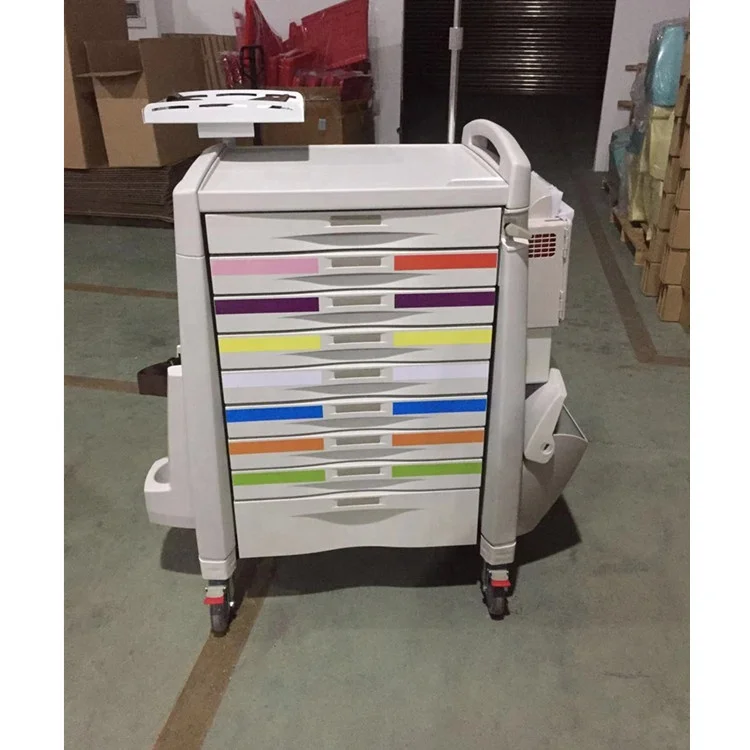 9 Drawer Medical Paediatric Emergency Trolley ABS Plastic Crash cart with Auto relock system