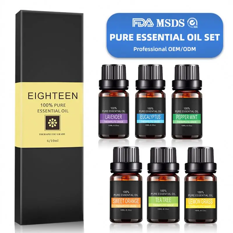 100% Pure Natural Therapeutic Essential Oil Gift Set & Kit 6x10ml for Diffuser,Aromatherapy,Massage,Home care,SPA