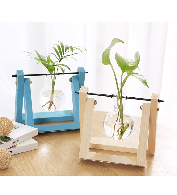 glass bulb vase with wooden stand wood base hydroponic vase