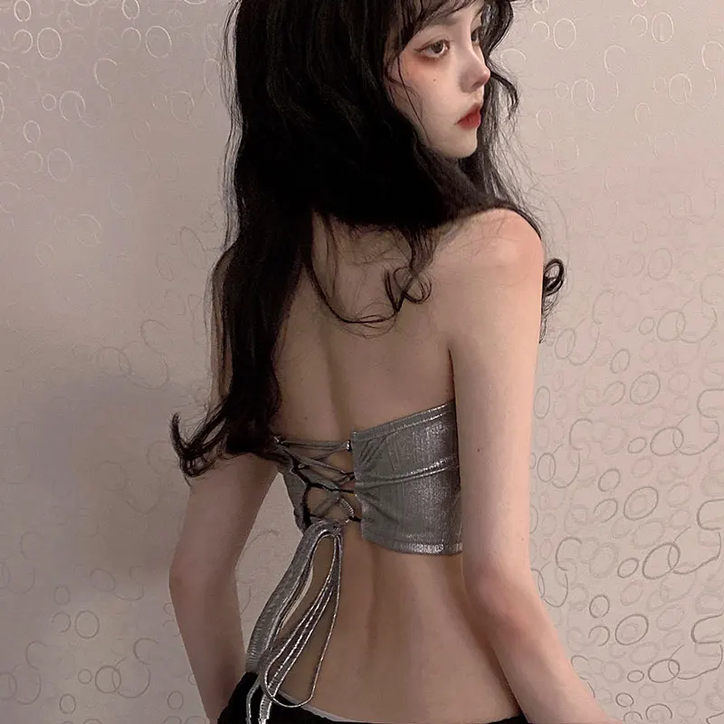 
Summer sexy vests silver halter sleeveless vests women fashion vests Hugh women sleeveless casual top 