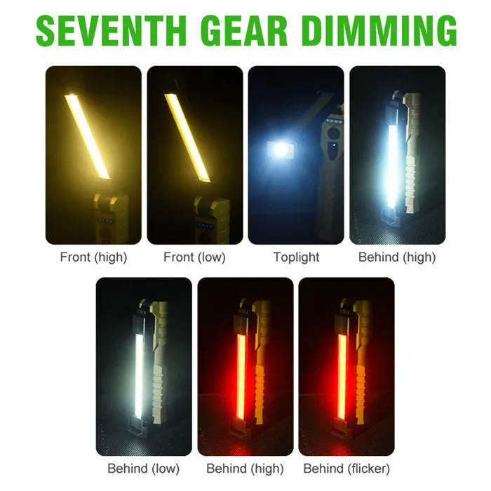 COB LED Flashlight Portable Spotlight USB Rechargeable Work Light 7 Modes Magnetic Work Torch Emergency Inspection Lamp 10 Black