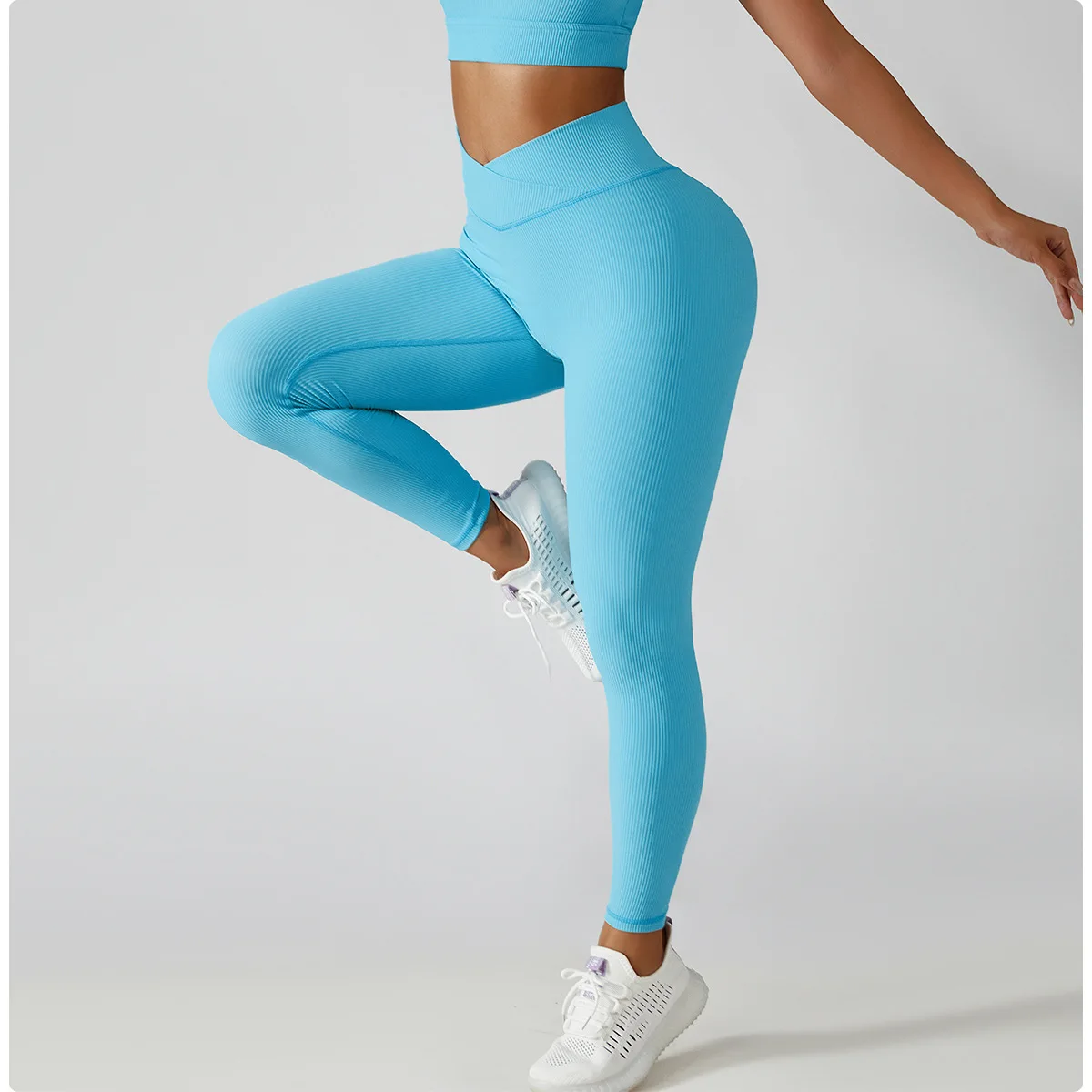 Fitness Yoga Leggings Set For Women V Neck Supportive Sports Bra 2 Pieces Gym Wear Scrunch Butt Yoga Pants Suit