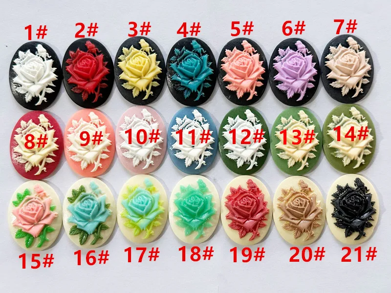 30mmx40mm 21 Colors Flatback Resin Flower Rose Cabochon Charm Finding,Fit Base Setting Tray Bezel,DIY Accessory Jewellery Making