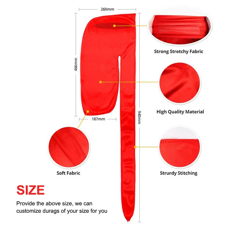 Custom Printed Extra Long-Tail Head Wraps Doo rag Do rag Durags For Men Du Rag Designer Durag