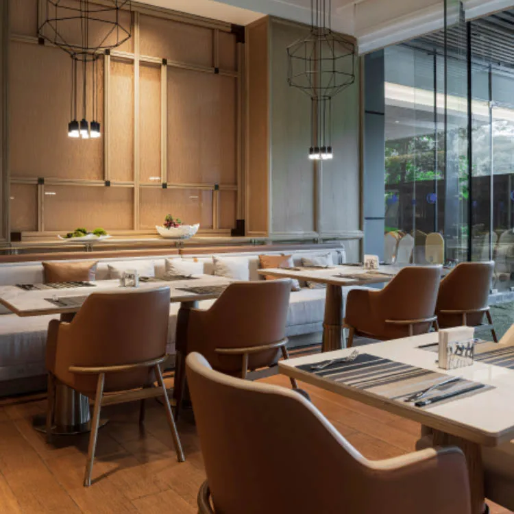 Orangefurn High Class Luxury 5 Star Hotel Stainless Table And Chairs Modern Hotel Resort Restaurant Furniture One Stop Solution