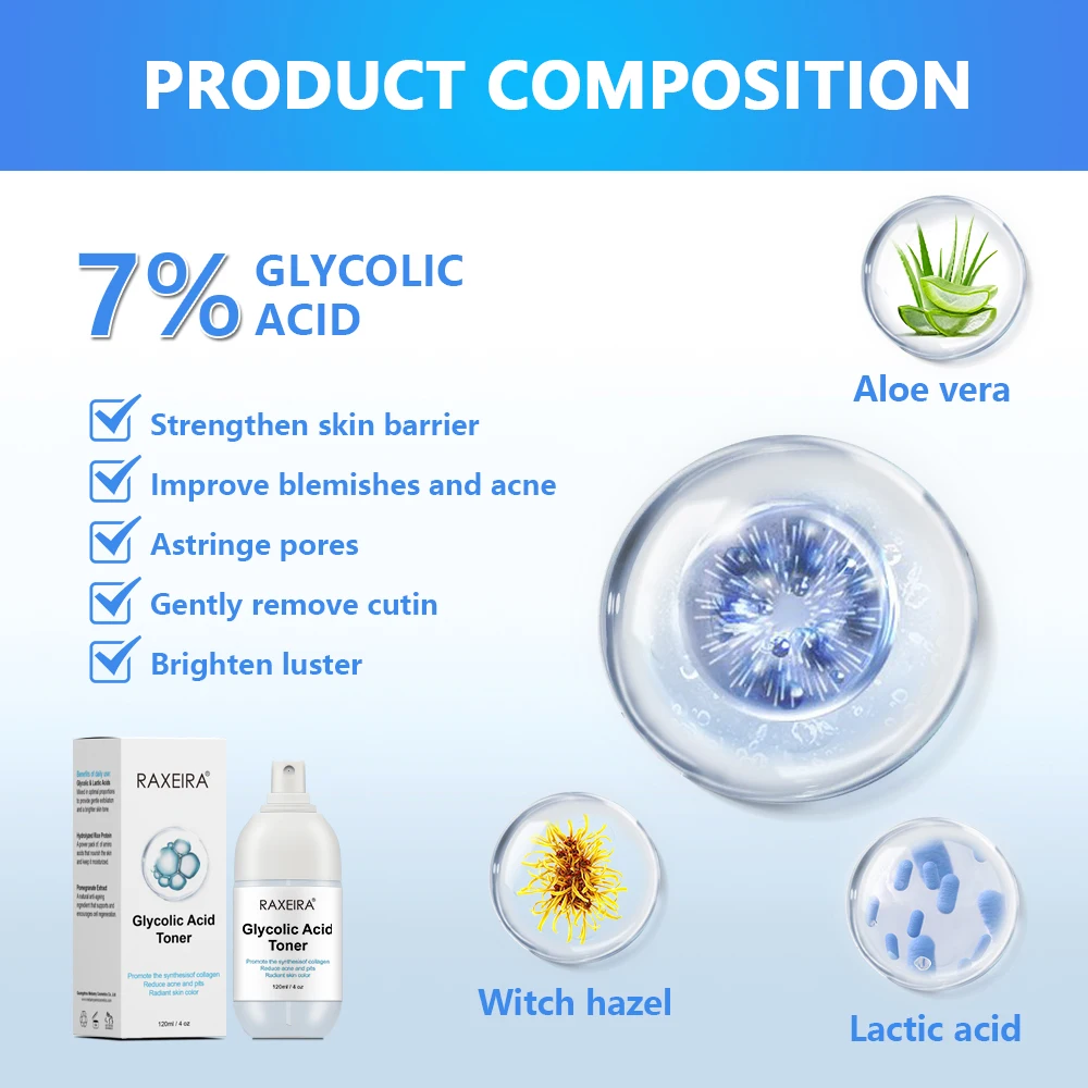 Private Label Organic Glycolic Acid Toner Brightening Toner Promote The Synthesisof Collagen,Reduce Acne And Pits