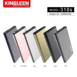 KINGLEEN 318S portable 2 USB output metal power bank polymer battery 10000mAh slim power bank