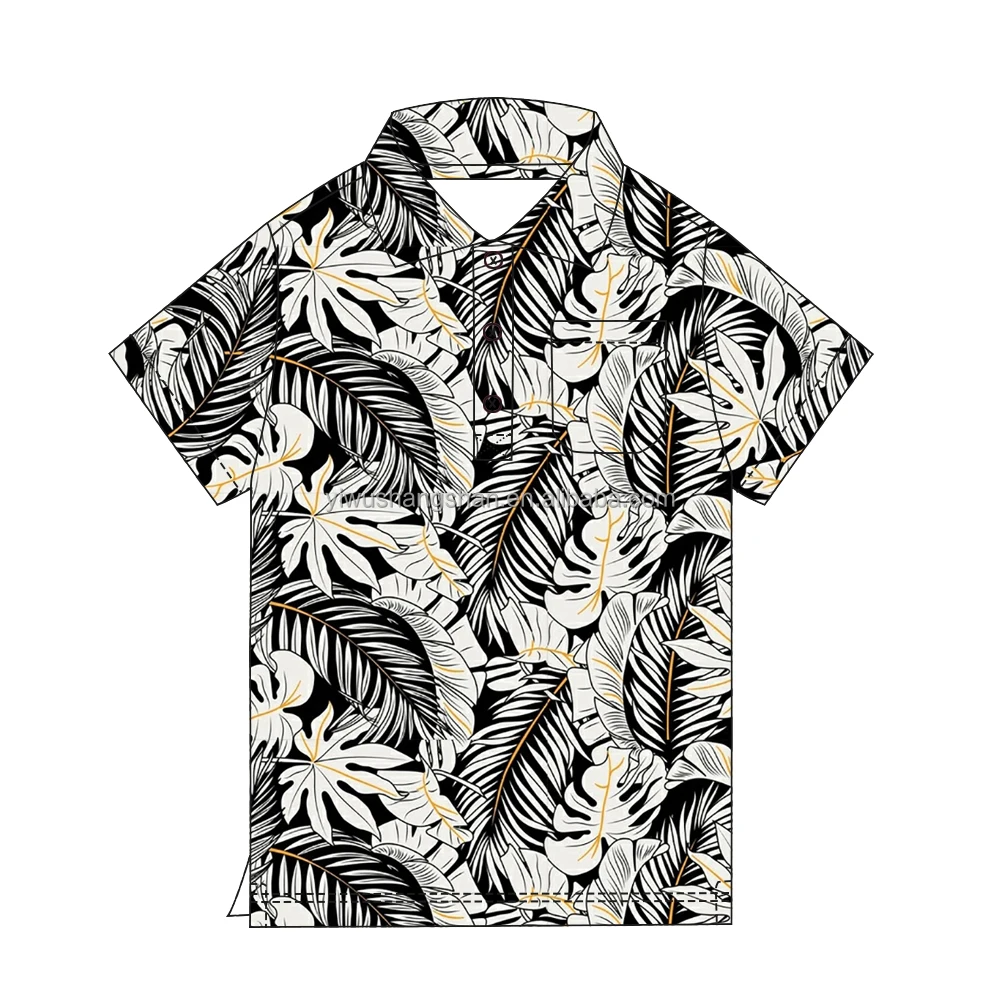 Customized OEM Men Short Sleeve Hawaiian Shirts Rayon Material Adult Custom Summer Tropical printing Men Aloha Shirts