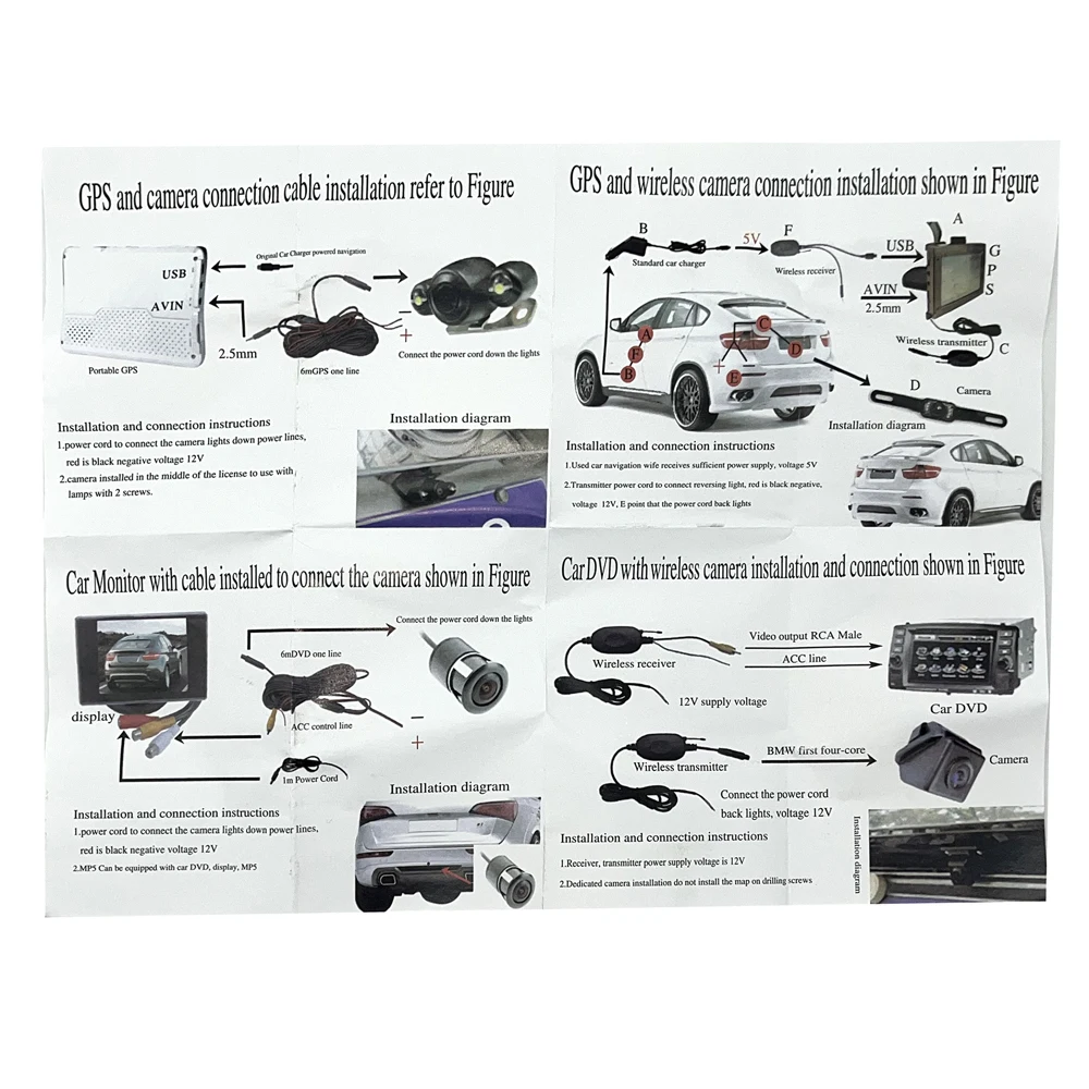 EFHIPS Wireless Rear View Camera RCA Video Transmitter & Receiver Kit for Car Rearview Monitor 2.4 Ghz Reverse Backup Camera CAM