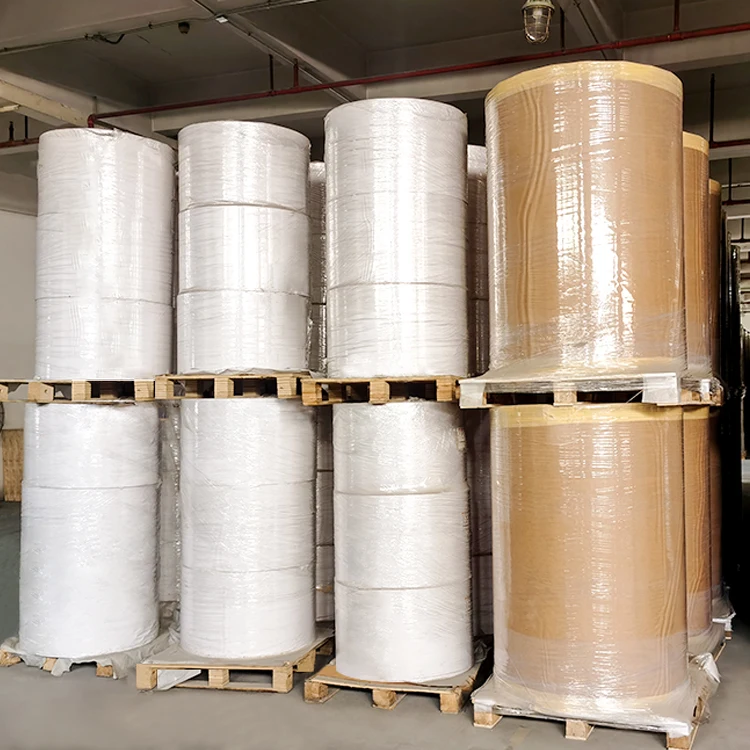 60# White BOPP Jumbo label roll 60mic glossy White PP with Frozen adhesive 60g White Glassine paper