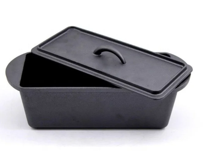 Cast iron roasting pan with a square fry pan lid of kitchen pot and pan sets