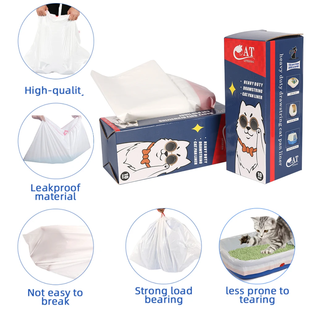 Custom drawstring cat disposable litter bag,cat  litter box lined with waste bag