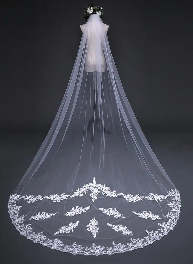 
2019 Bridal Accessories Veil Bride Use Wedding One Layer Soft Tulle Veil Creamy White Lace Bridal Veils 2019 