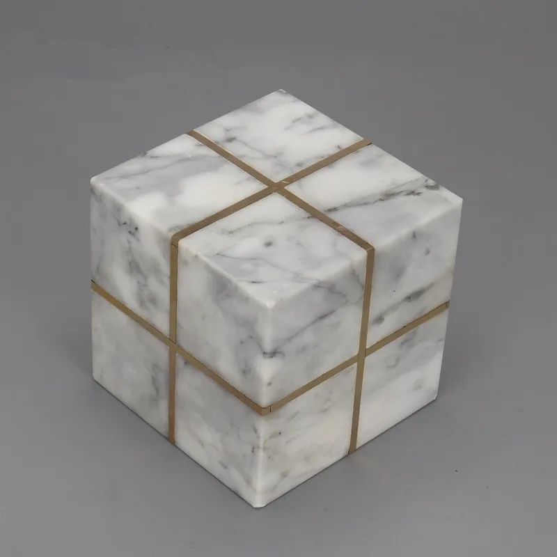 Black Marble And Crystal Resin Mixing Paint Cube Paperweight With Brass Copper