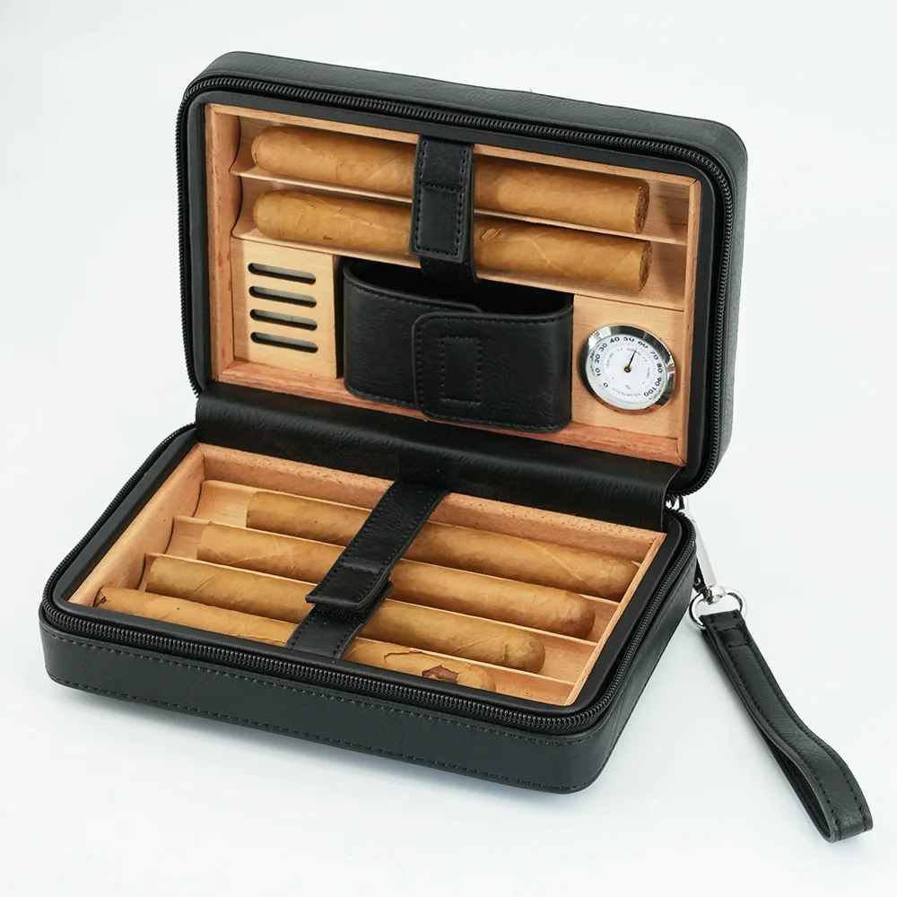 Luxury 6 pack Leather cowhide cigar humidor box humidor cabinet cigar gift box for cigar lovers