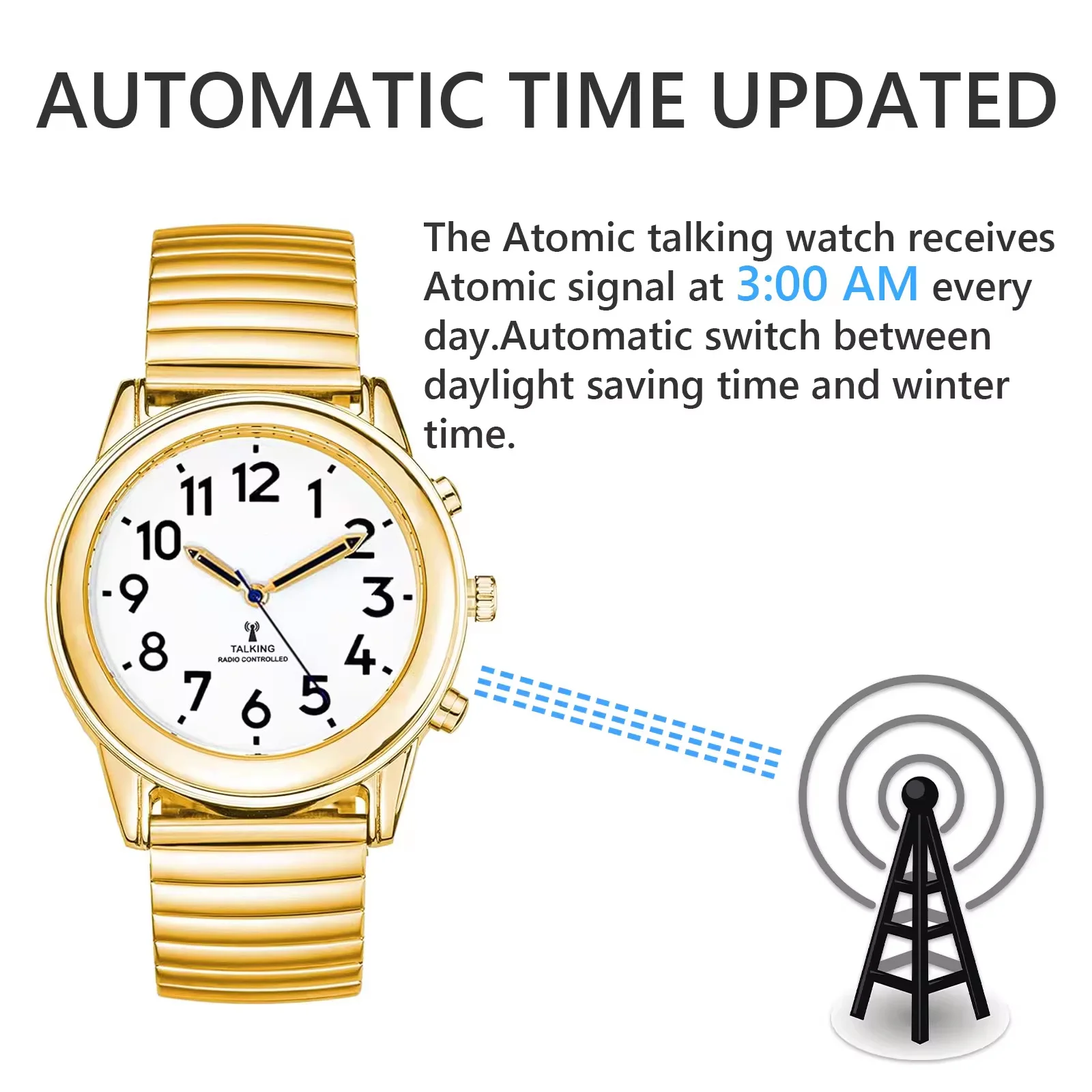 2024 Hot Selling Talking  Wrist Watch Automatic Radio Controlled time setting For Blind And Visual Impaired