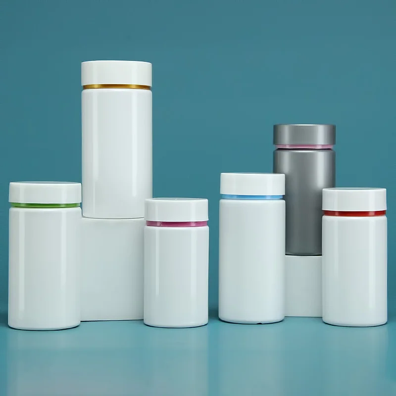 Hot Sale Custom Size Pet White Plastic Soft Candy Blueberry Lutein Health Care Capsule Pill Bottle With Colorful Screw Cap
