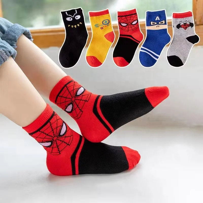 Wholesale Cartoon Kids Boys Girls Socks Winter Crew Long Spiderman Superman Cotton Cute Baby Socks