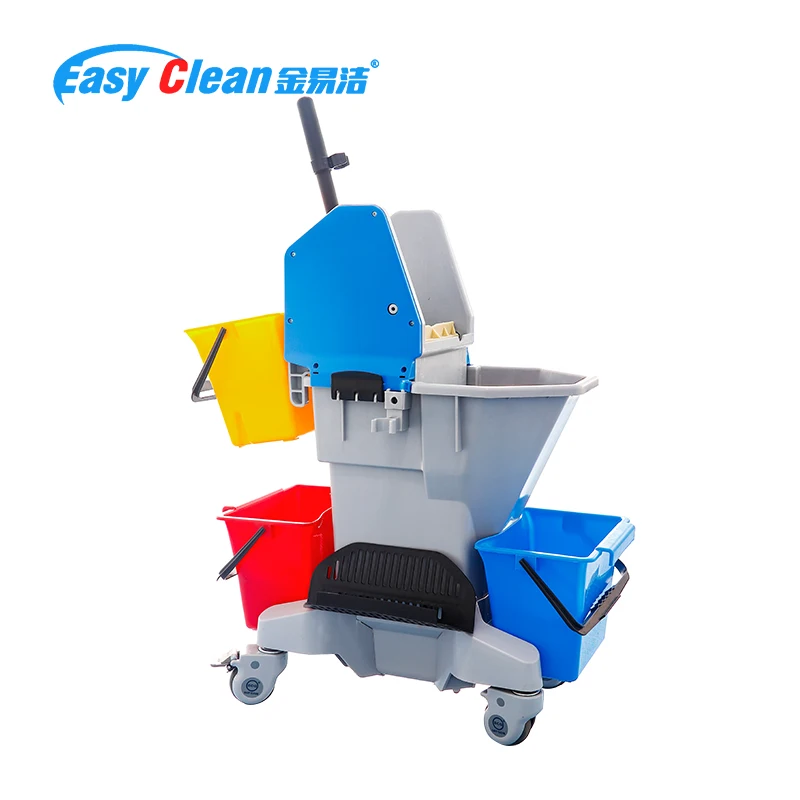 ECG  Hot Selling Multifunctional Plastic Cleaning Janitorial Cleaning Trolley Cart With Down Press Bucket Wringer