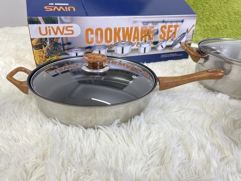 New Stock Arrival 12 Pcs Luxury Non Stick Stainless Steel Cookware Set Pots And Pans Cooking Pot Set