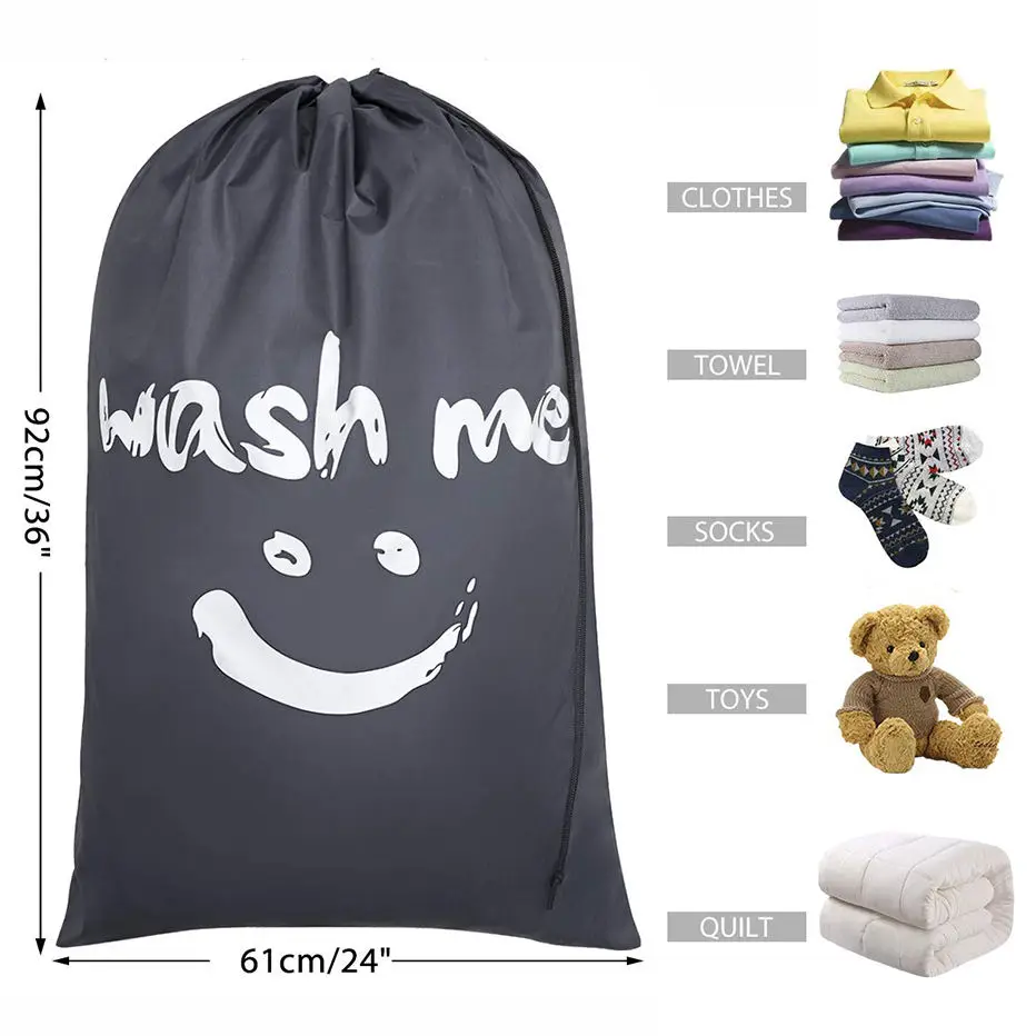 Extra Large Printed Travel Dirty Clothes Organizer Washable Pouch Nylon Polyester Drawstring Laundry Wash Bag