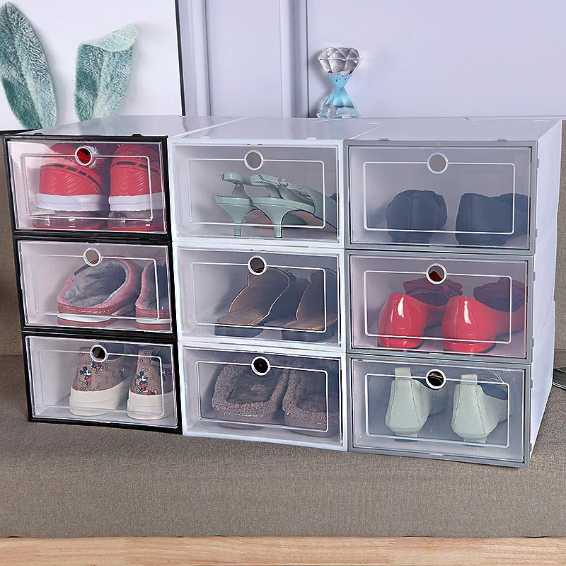 Factory Transparent Shoe Box Shoes Organizers Plastic Thickened Foldable Dustproof Storage Box Stackable Combined Shoe Cabinet