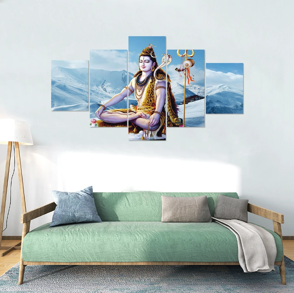Custom Stretched Canvas Art Prints India God Nose Elephant Artwork 5 Panels India Wall Art Picture Oil Painting Buddha Painting