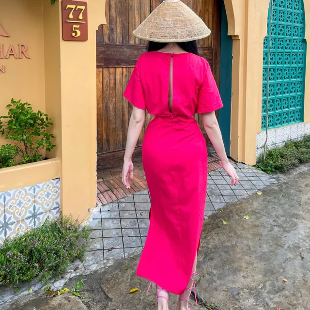 Midi Dresses Cotton Linen Price Dress For Woman Cut Out At Waist  Easy To Wear Customized Packaging Vietnam Manufacturer