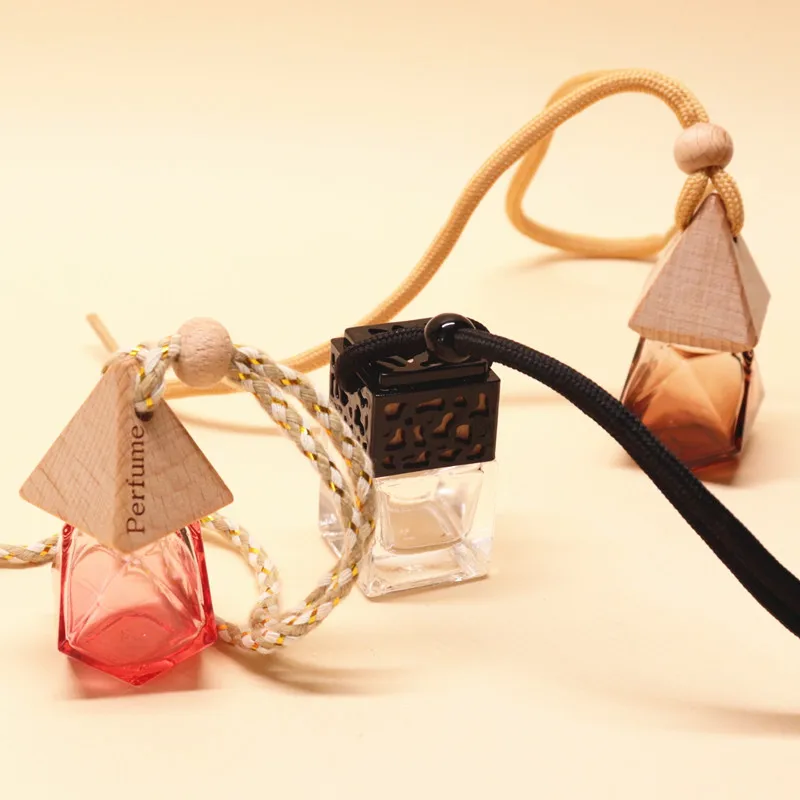 Customized Scents Round Ball Shaped Empty Clear Aroma Glass Car Scent Diffuser Bottle with Wooden Caps and Ropes
