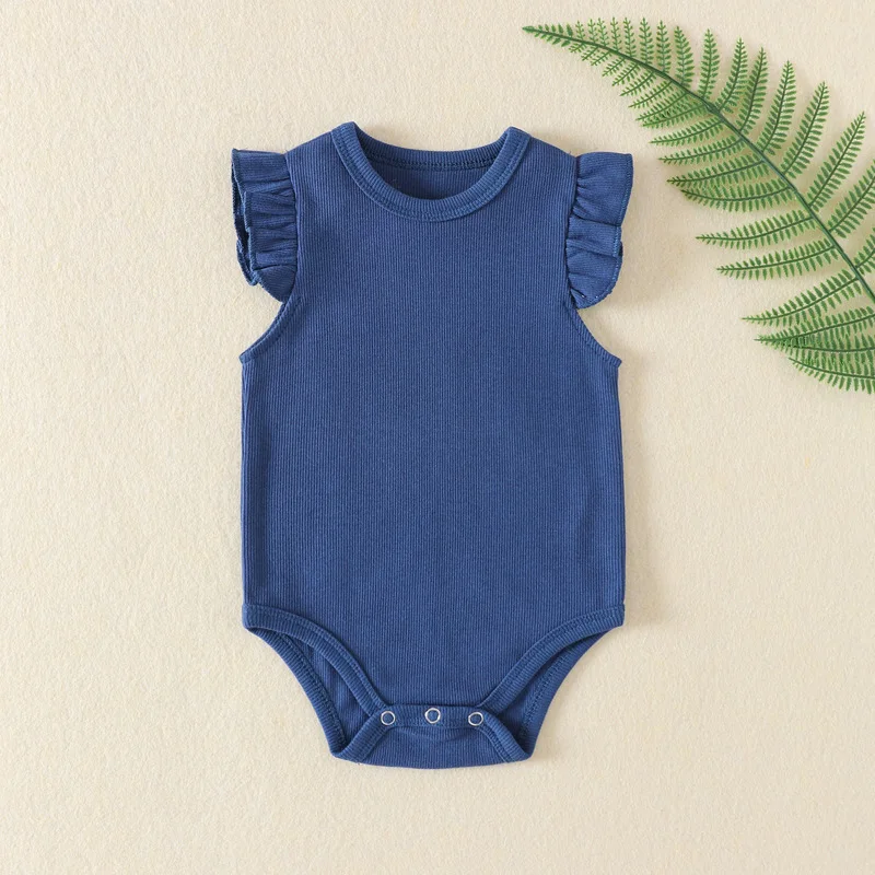 Summer Baby Clothes Solid Color Pure Cotton New Baby Fly Sleeves Romper Bodysuit Unisex Infant Boy Girls Clothes