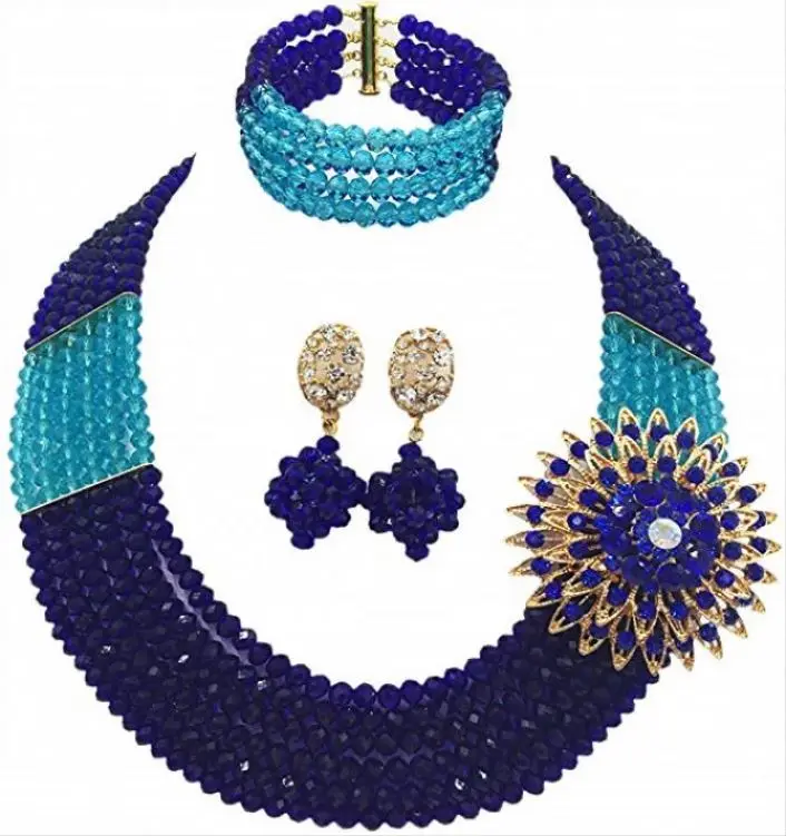 Nigeria Wedding African Lady Beads C-Chain Necklace Bracelet Earrings Party Jewelry Sets