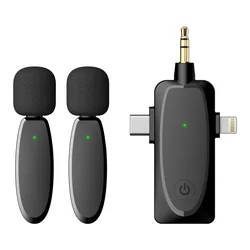 2022 hot selling 3 in 1 professional rechargeable wireless microphone with 3.5mm Type-c Light prot