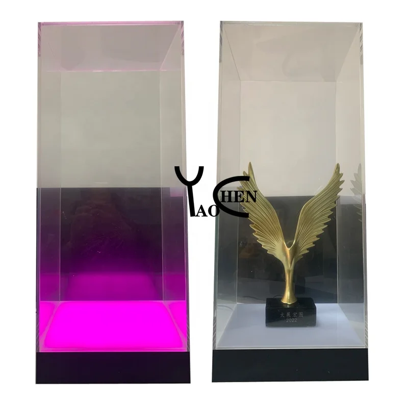 Crystal Acrylic LED Display Box With Light Base For Storage Dust-proof Museum Usage Customized