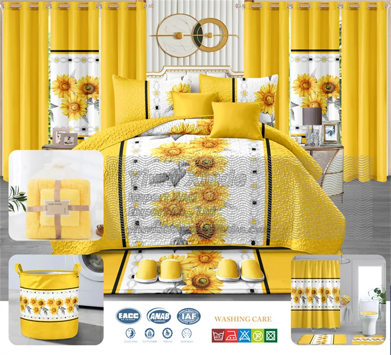King size 24 pcs bedding set skin-friendly bedroom curtains and sheet set matching bedspread set 24pcs bed sheet with curtains