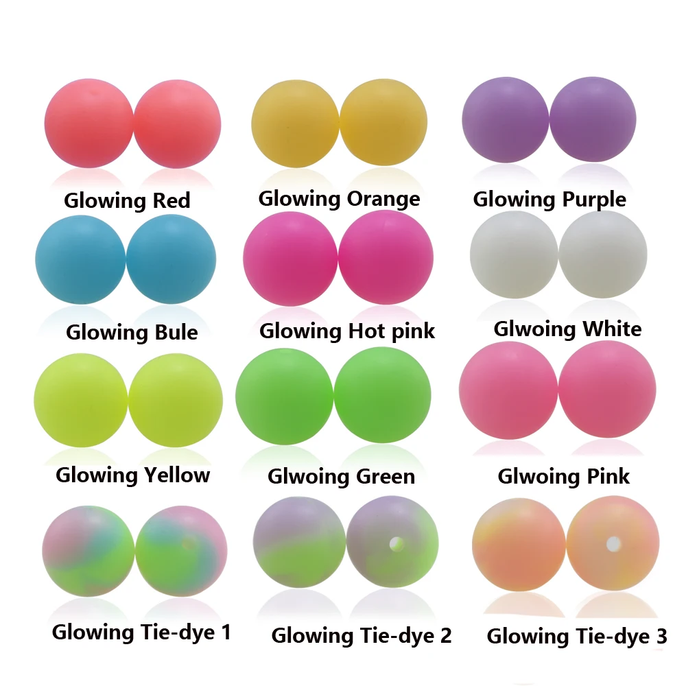2024 New Fluorescent Glow In The Dark Silicone Beads Loose Round Mixed Hexagon Mouse Silicone Beads 20mm Glow In The Dark