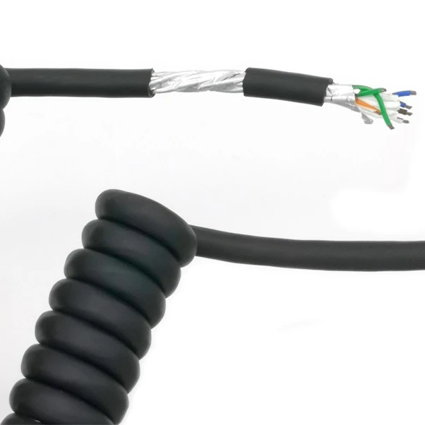 RJ45 Coiled Cable 8P8C TPU Spiral Cable Network Retractable Coil Network Cat5e FTP Patch Cable