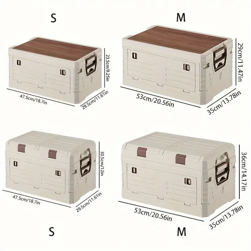 Portable Foldable Storage Box with Wooden Lid Outdoor Camping Car Trunk Grocery Family Storage Featuring Two Bedroom Structure