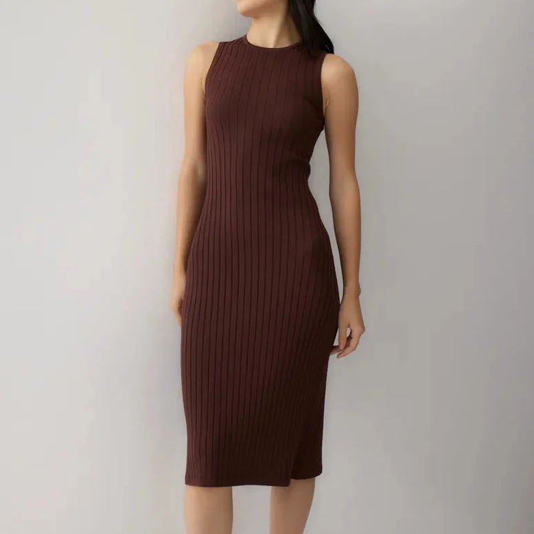 Trendy Knit Rib Classic Bodycon Women Clothing Sleeveless Tank Top Sweater Long Midi Dress