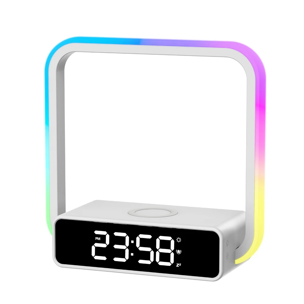 Touch sensor mood Light rgb atmosphere smart desk alarm clock wireless charger portable led night stand bedside table lamp