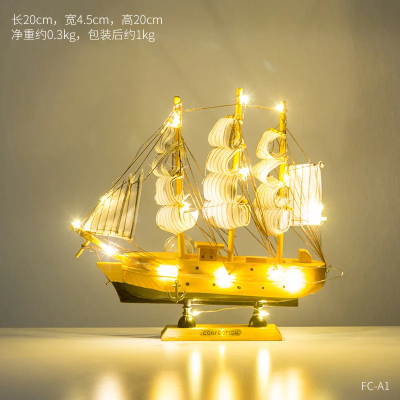 Luxury Wooden Model Ship Lighting Model Sailboat Decor Home Decoration Table Lamps Home Decor Ship Model