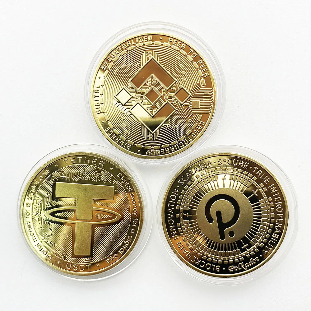 custom gold silver metal crypto Tether USDT Binance usd BUSD BNB Polkadot DOT coin
