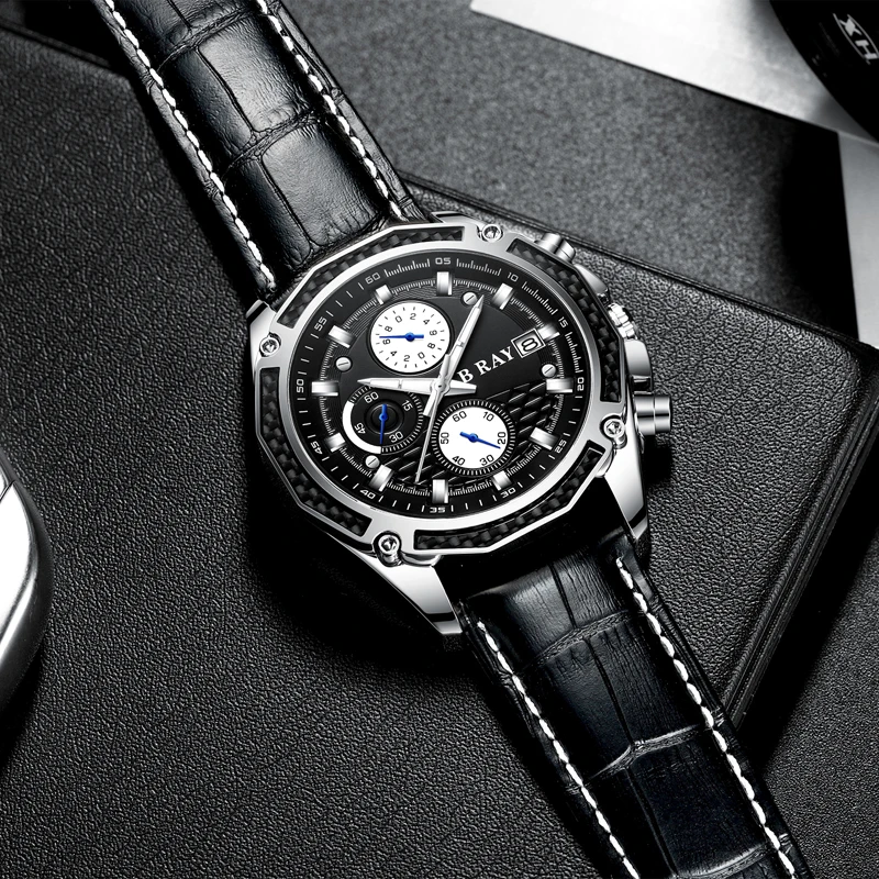 2021 B RAY 9005 Factory Price Three Dials Leather Watch Men Business Waterproof Calendar High Quality Watch