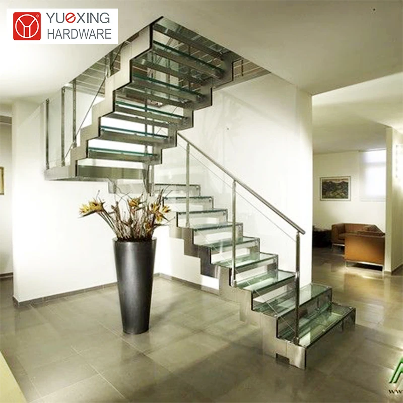 Versatile and practical zig-zag staircase for commercial buildings and public spaces wood marble glass steps straight stairs