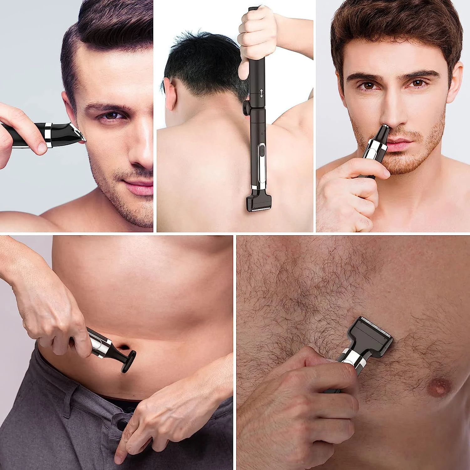 4-in-1 Body Groomer Kit Waterproof Electric Back Hair Shaver Hair Removal and Nose Trimmer with Extension Rod