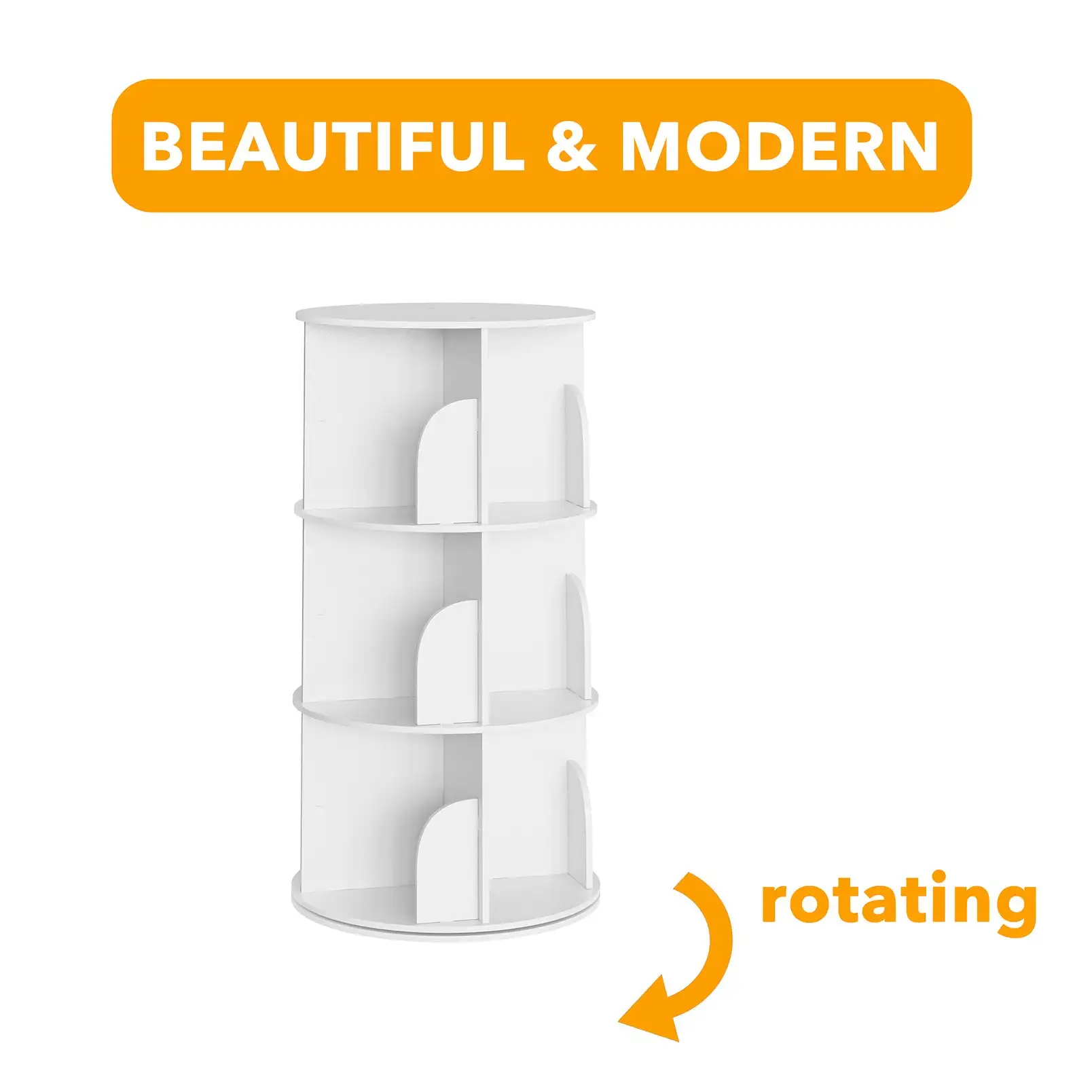 Rotating Bookshelf 360 Display 3 Tier Floor Standing Bookcase Storage Rack for Kids Adults PVC Bookshelf Organizer