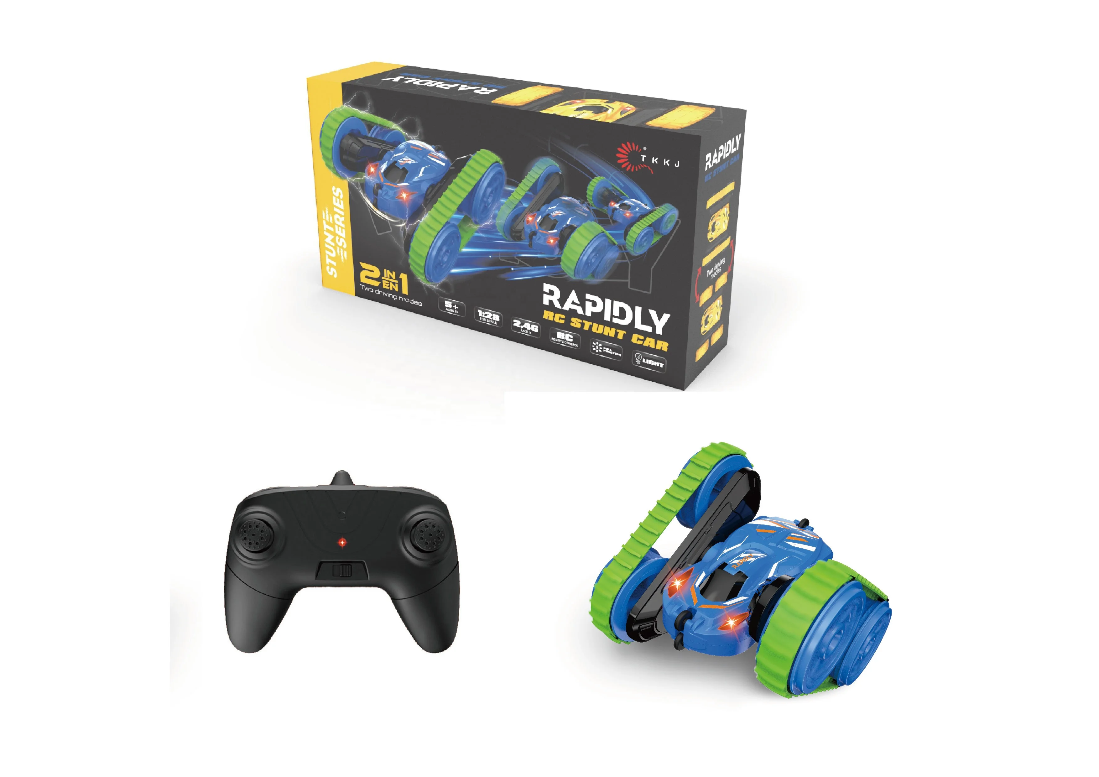 Amiqi 2 In 1 Double-Sided Track Tkkj K-03B 1/16 High Speed Car Remote Control 2.4G 4Ch Small Stunt Drift Cars Rc Electric Car